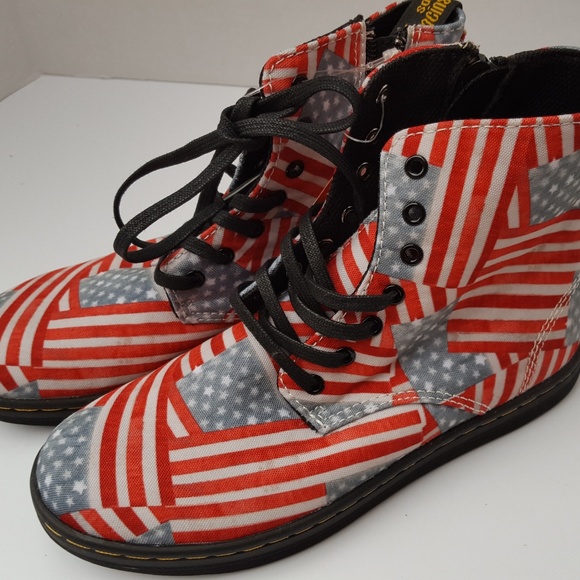 Doc DR Martens Boots Shoes Youth USA Flag Red Blue White Stars